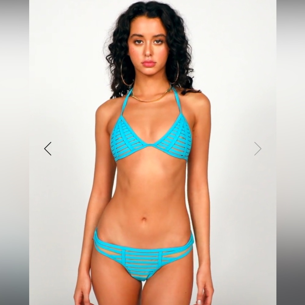 Two Pieces Set Beach Bunny Swim- Top (Small) Tie Side Bottom (Medium) -Turquoise